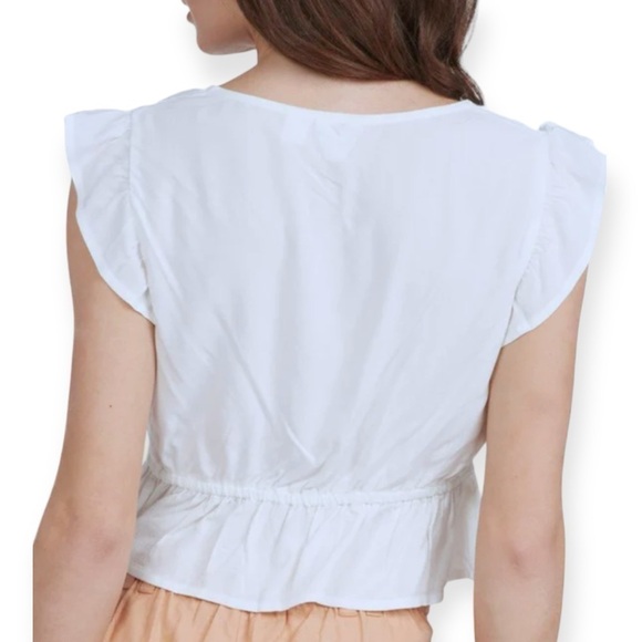 ROXY Linen Short Sleeve Crop Top Linen Blend XL/TG/EG Snow White NWT - Picture 5 of 9